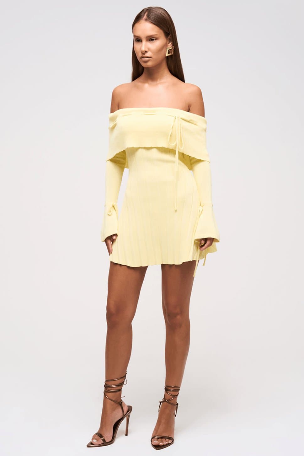 Primrose Fold Over Bardot Knitted Mini Dress - Ribbed Knit Bodycon