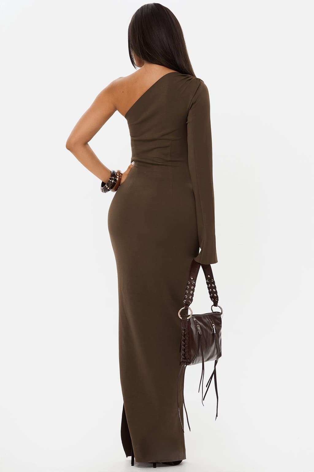 Sculpt Asymmetric Off the Shoulder Maxi Dress - Buttery Stretch Fitted Floor Length