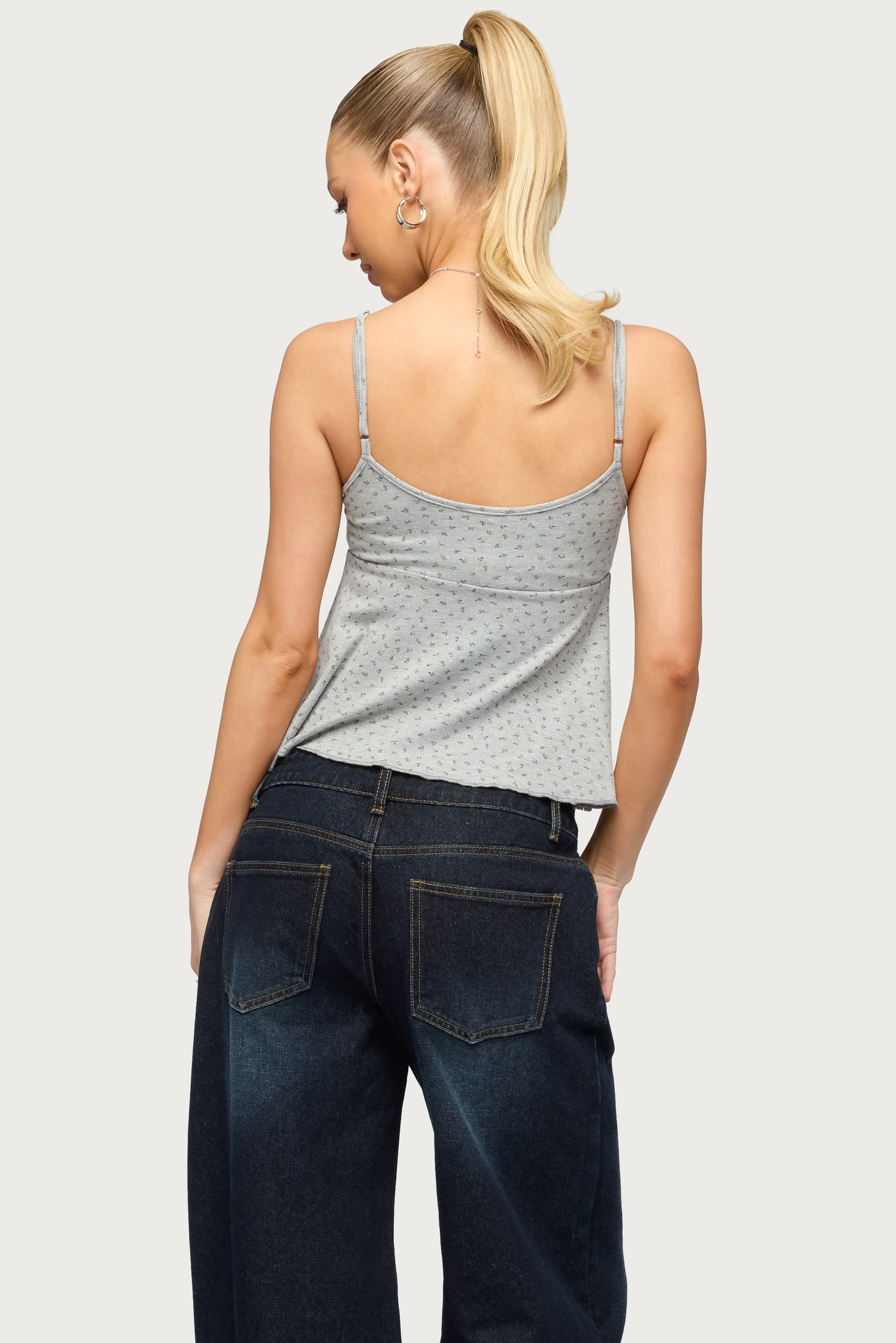 Kelli Floral Babydoll Tank Top with Adjustable Straps in Rayon Spandex