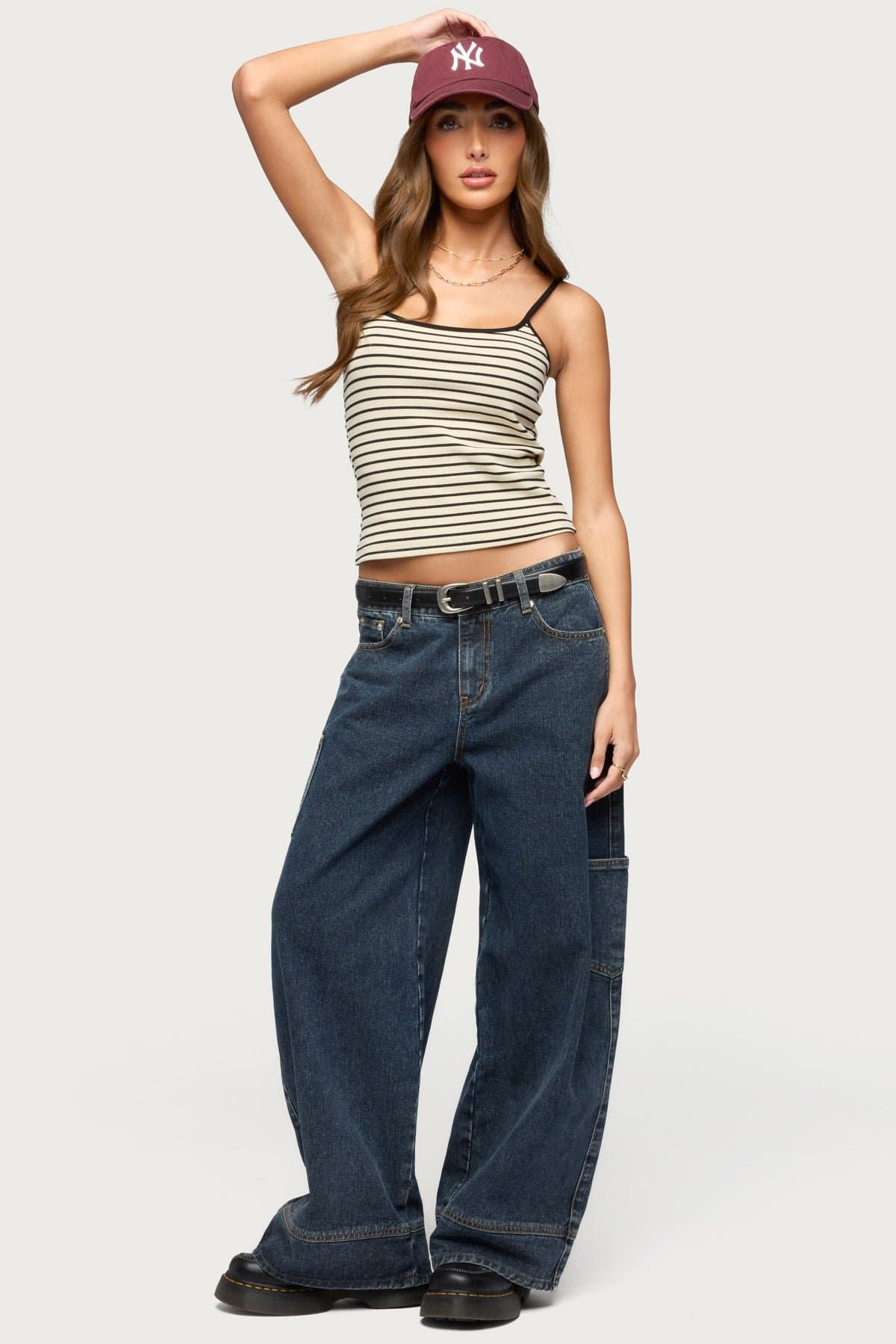 Gretta Striped Ribbed Tank Top - Cotton Polyester Spandex Adjustable Straps