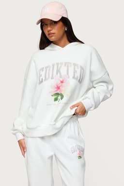 Fleura Edikted Oversized Hoodie - Flower Graphic Print Cotton Polyester