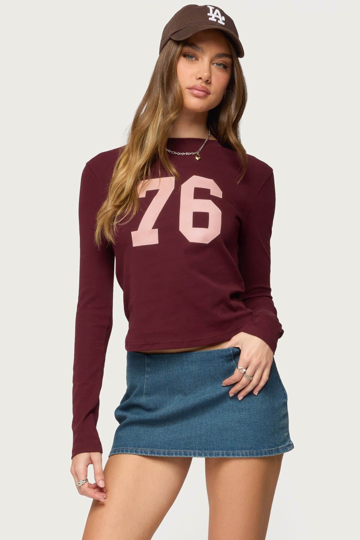 76 Long Sleeve T-Shirt - Cotton Spandex Graphic Text Unisex