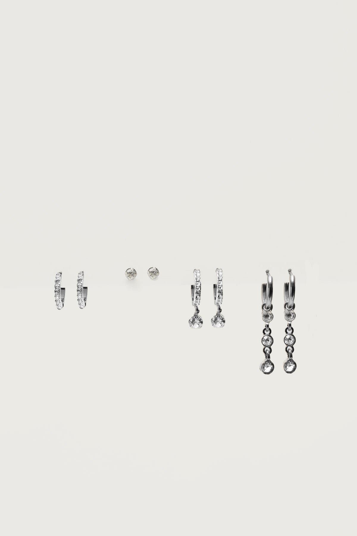 Stud & Hoop Earrings Pack of 4 Silver Tone Metal 0.6-1.6 Inch