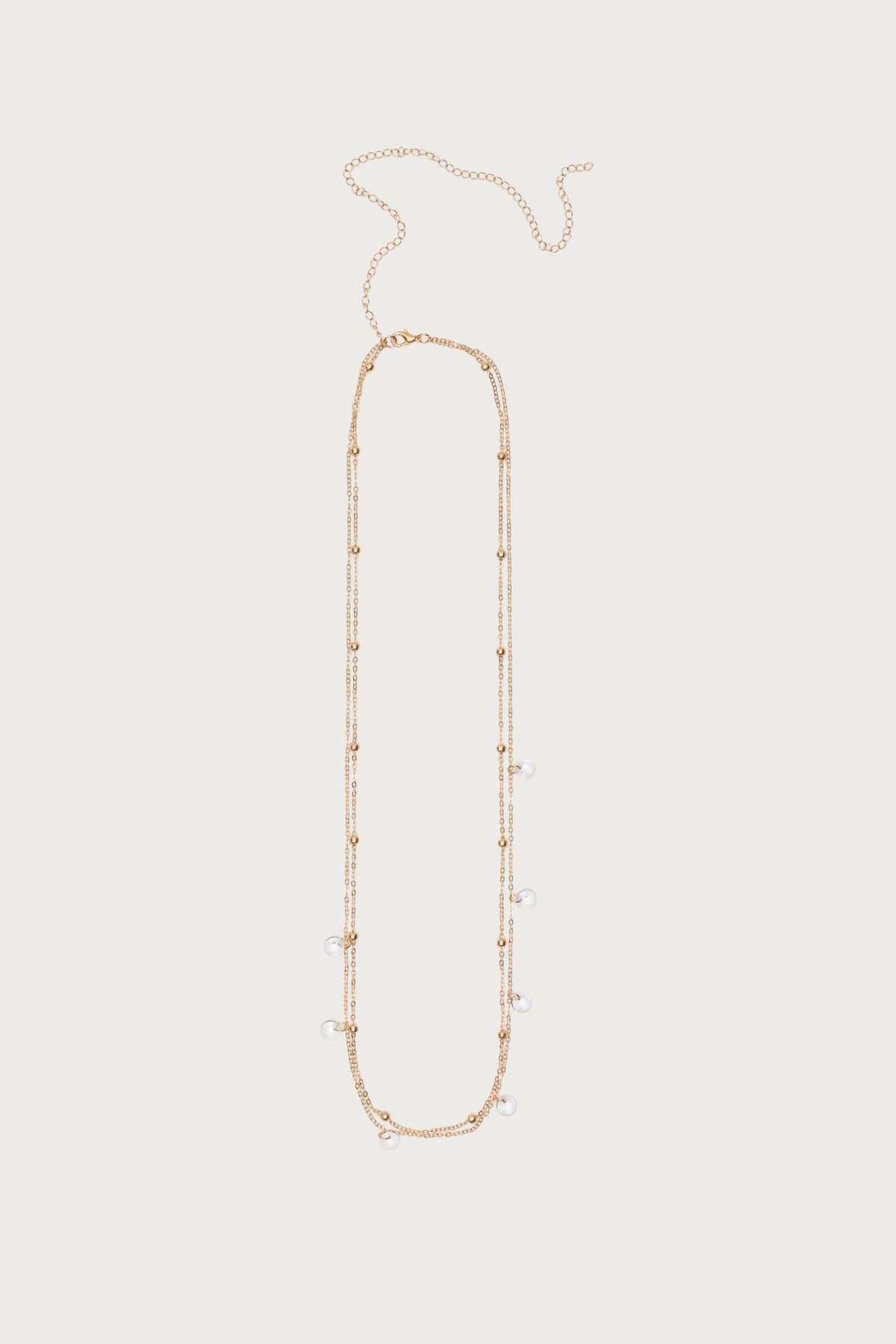 Gem & Bead Double Belly Chain Gold Tone Metal 27.1 Inch Length