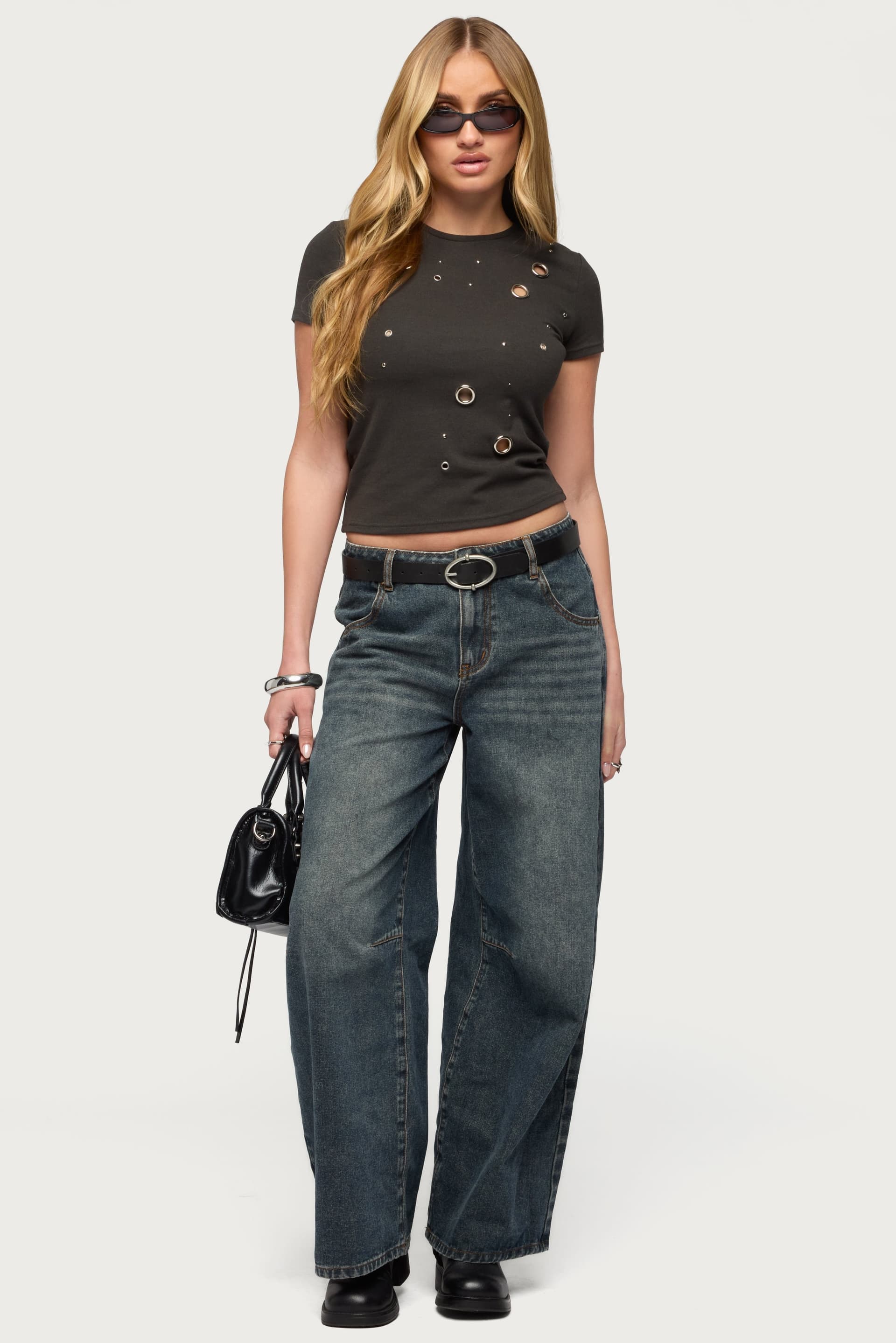 Aitana Grommet Stud T-Shirt - Cotton Rayon Spandex Top