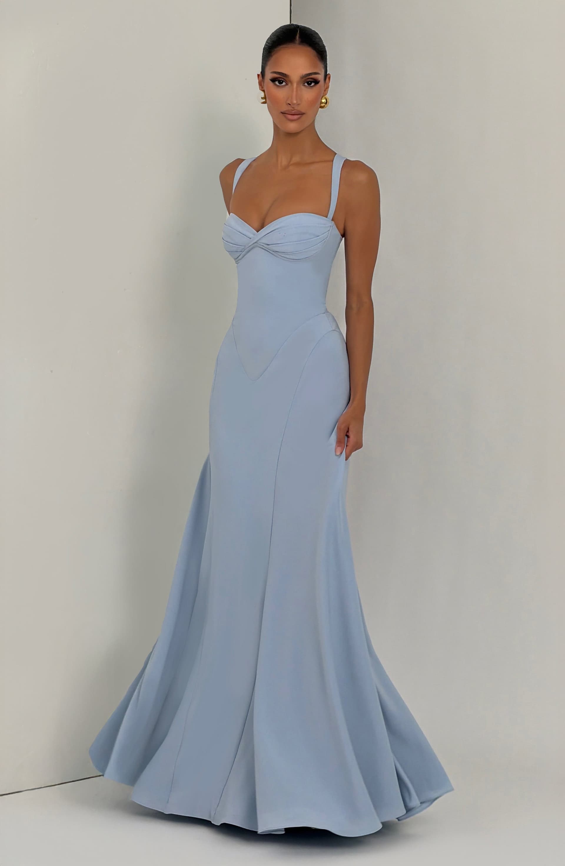 Irie Maxi Dress Glacier Blue Chiffon Sweetheart Neckline Lace-Up Back