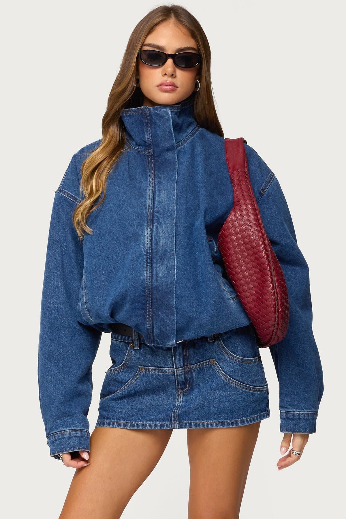 Hilary Oversized Denim Coat 100% Cotton High Collar Front Zip Jacket