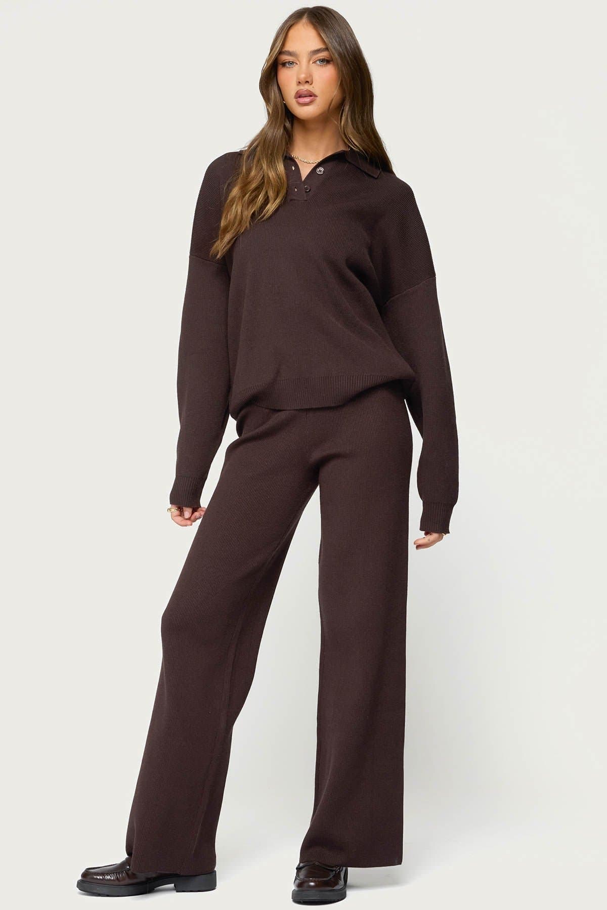 Lorie Wide Leg Knit Pants - Rayon Nylon Polyester Blend, Size S Inseam 32.5in