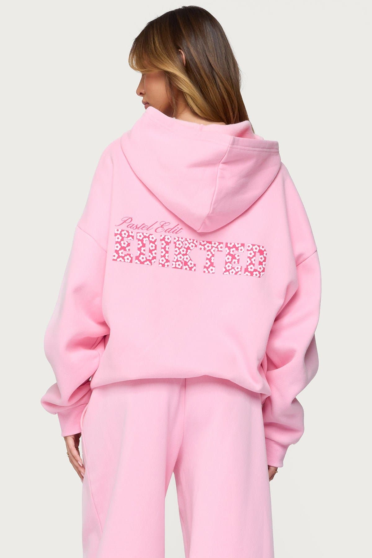 Pastel Edit Edikted Oversized Hoodie - Polyester Cotton Graphic Print Flower Detail