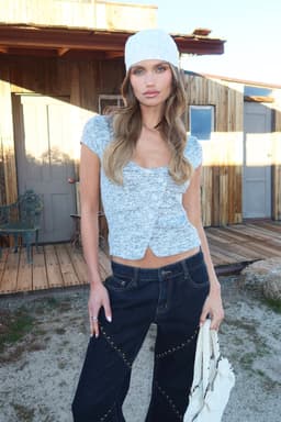 Blaunca Asymmetric Knit Top - Scoop Neck Rayon Nylon Spandex