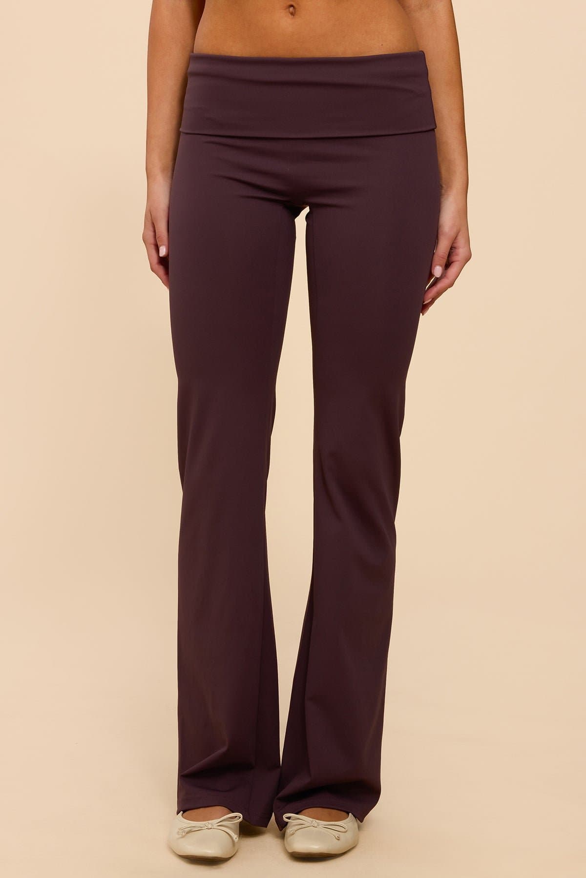 Oriane Foldover Flared Leggings - Polyester Spandex, Size S Inseam 32.7"