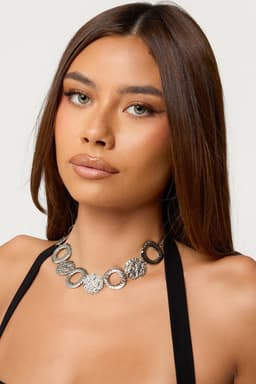 Icon Chunky Chain Necklace Silver Tone Metal 15.8 Inch Length