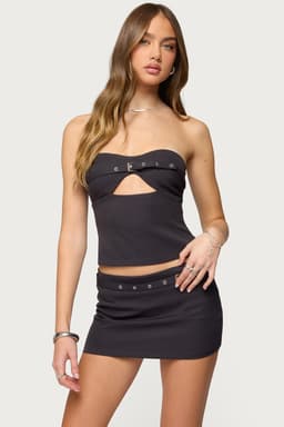 Jazi Cutout Grommet Belt Strapless Sweetheart Neckline Top