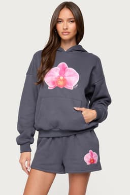 Orchid Babe Hoodie - Polyester Cotton Kangaroo Pocket Orchid Flower Graphic Print