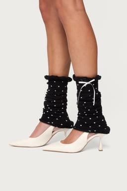 Polka Dot Leg Warmers with Bow Detail - Cotton Polyester Nylon Spandex