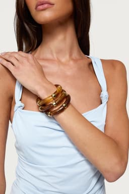 Tortoise Bracelet Pack Set with Gold Tone Detailing, Plastic, 3 Inch Length