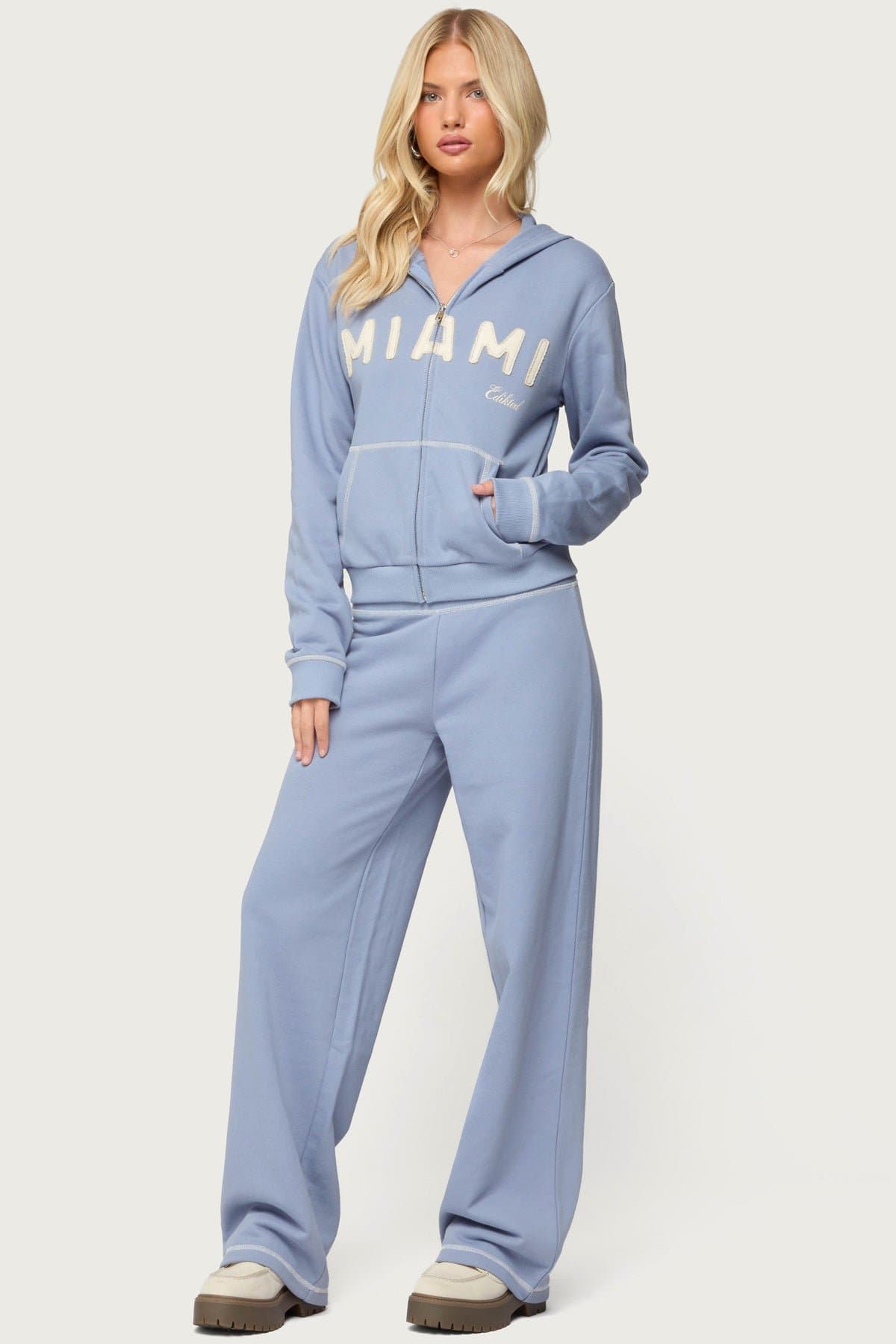 Miami Babe Zip Up Hoodie - 100% Cotton with Front Zip Closure and Contrast Stitching