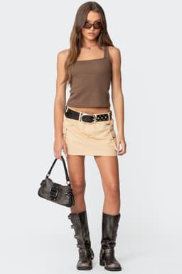 Katya Low-Rise Cargo Skirt 100% Cotton with Belt Loops and Cargo Pockets