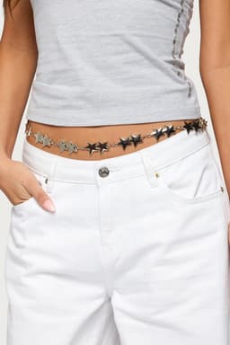 Star Chain Belt - Silver Tone Metal, 25.6 Inch Length