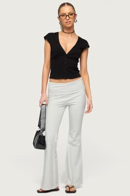 Petite Naomi Foldover Flared Leggings - Cotton Spandex Loungewear Size S Inseam 29.5"