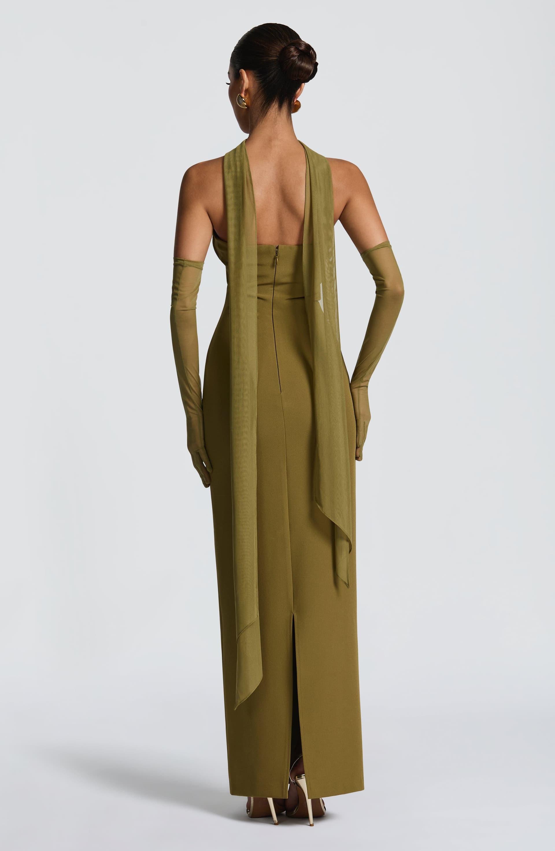 Lindsey Maxi Dress Deep Olive Strapless Underwired Crepe