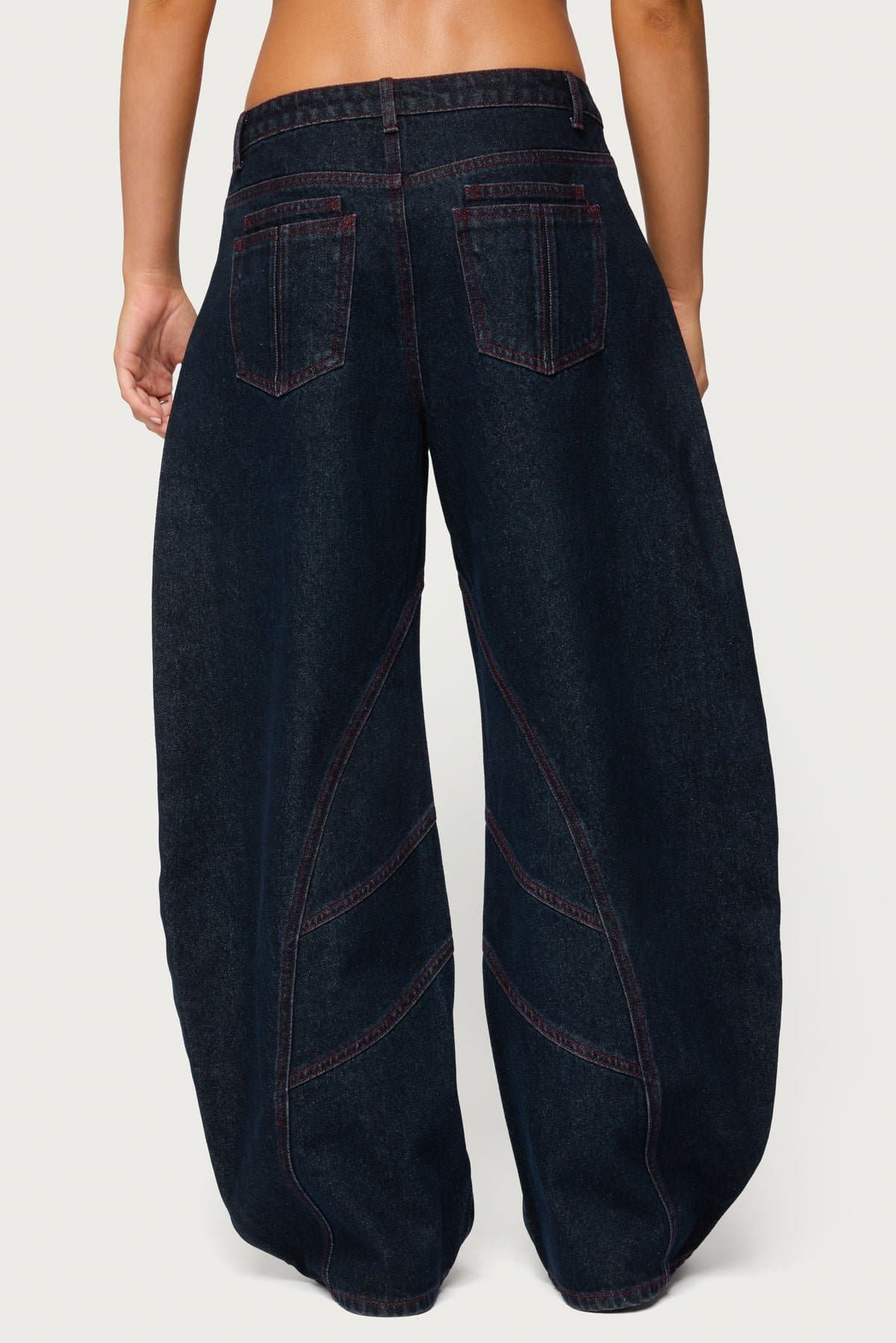 Double Pocket Low Rise Barrel Leg Jeans in Rigid 100% Cotton Denim