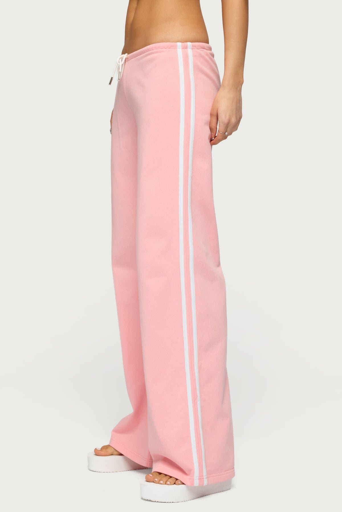 Cammile Contrast Stripe Sweatpants - Straight Leg Cotton Polyester Adjustable Waist