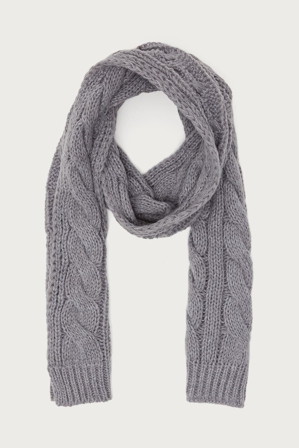 Cable Knit Scarf - Cotton Spandex Blend, 63.8" Length x 9.4" Width
