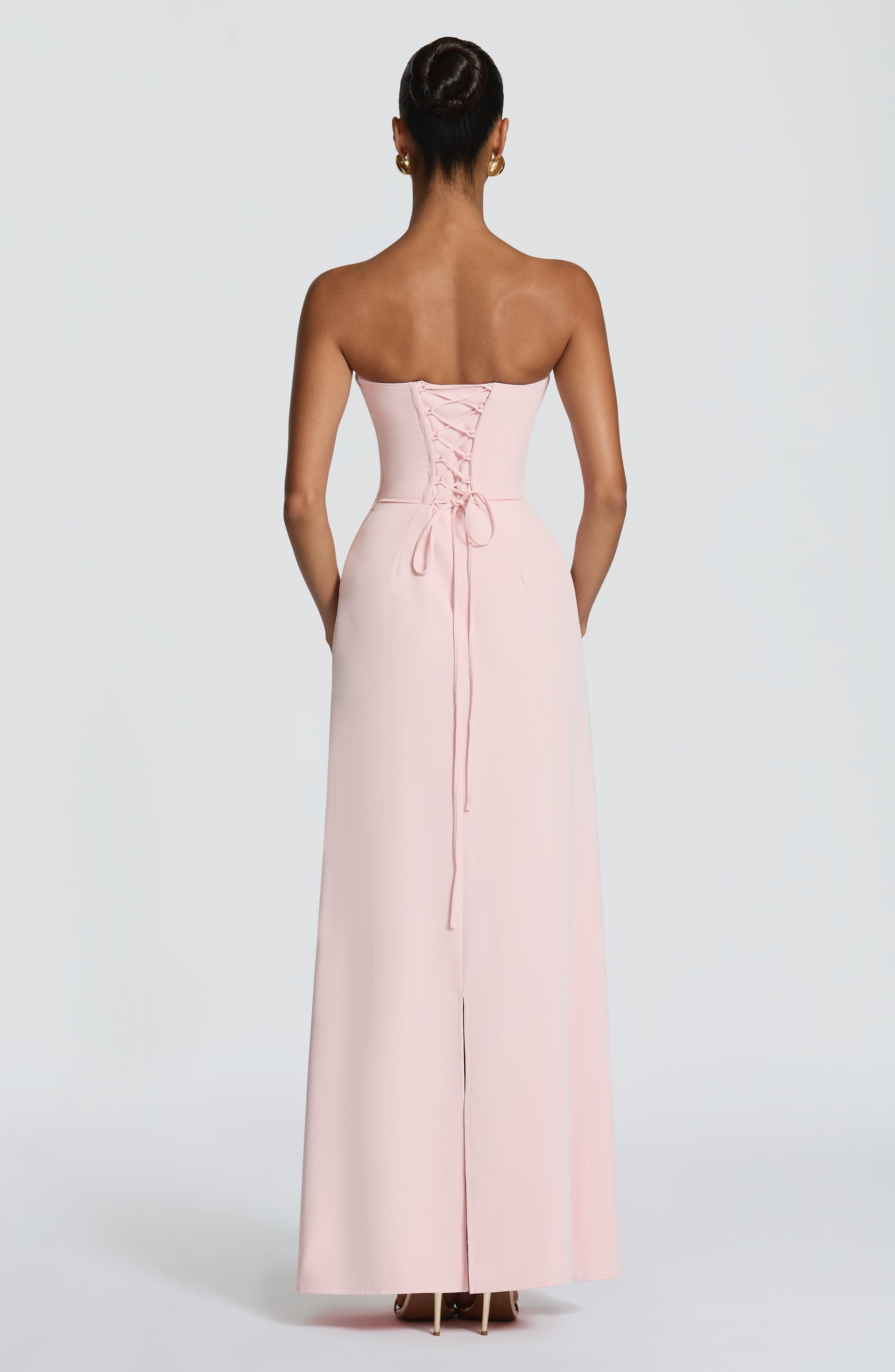 Irmina Blush Maxi Dress Strapless Draped Twill Corset Lace-Up Back
