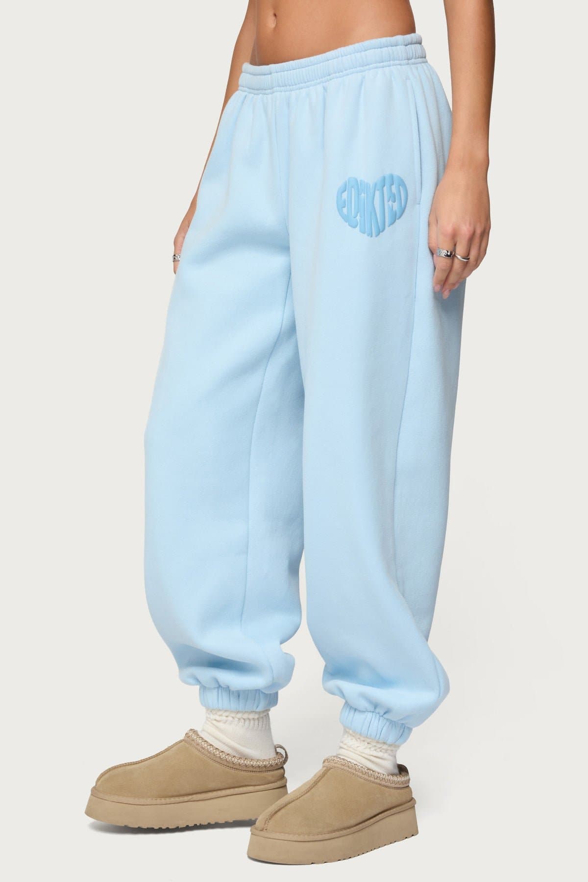 Major Love Edikted Sweatpants - Polyester Cotton Elastic Waistband Puff Print