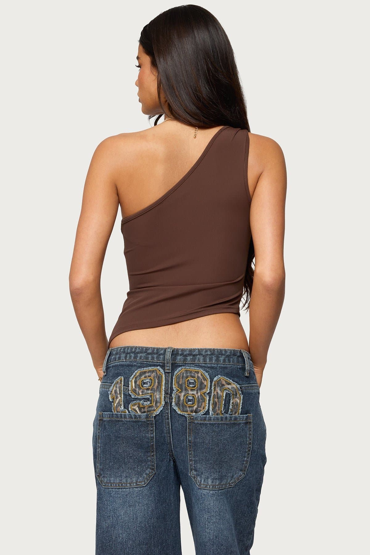 Knotted One Shoulder Asymmetric Top in Polyamide Spandex