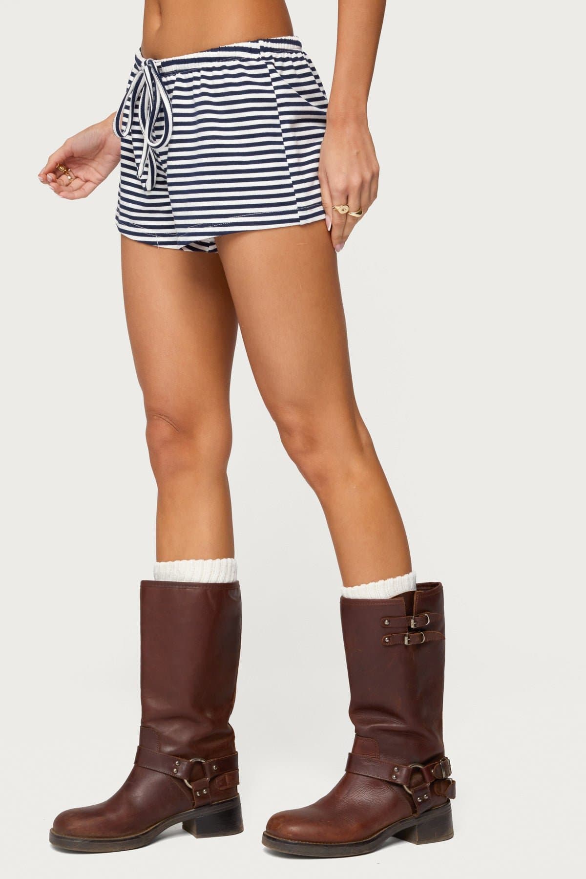 Jainee Striped Drawstring Shorts - Cotton Spandex Loungewear