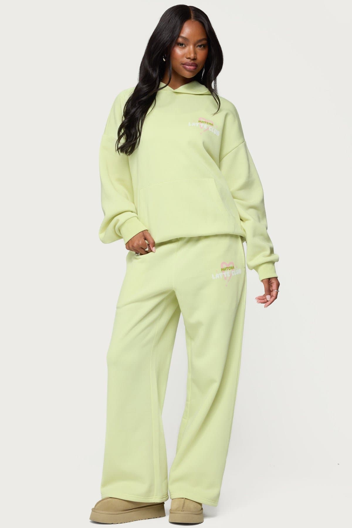 Matcha Lover Straight Leg Sweatpants - Polyester Cotton Graphic Print