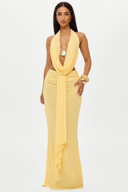 Pearl Maxi Fit and Flare Skirt with Ruching and Stretch Mesh