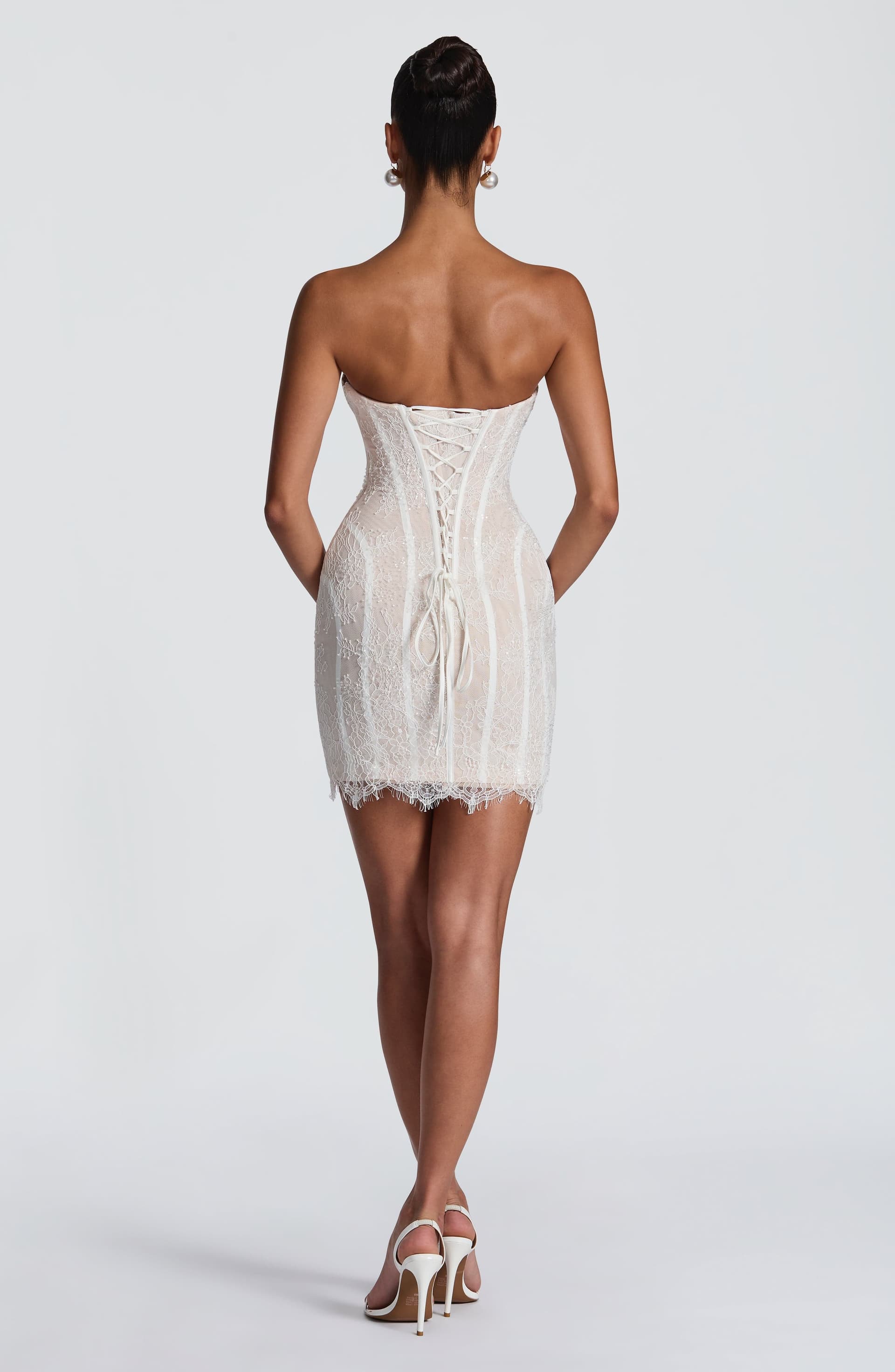Sian Mini Dress in Ivory Lace with Bead Sequin Embellishment