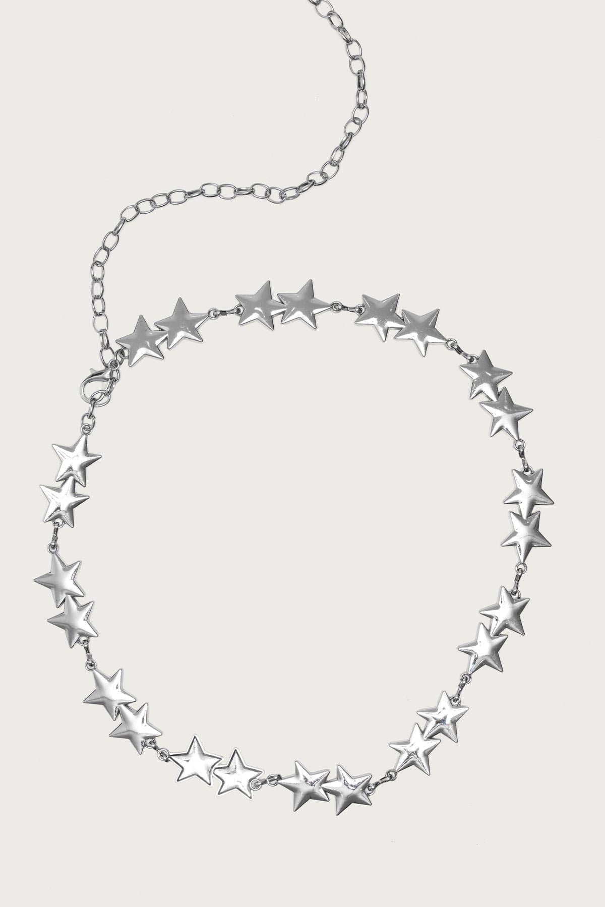 Star Chain Belt - Silver Tone Metal, 25.6 Inch Length