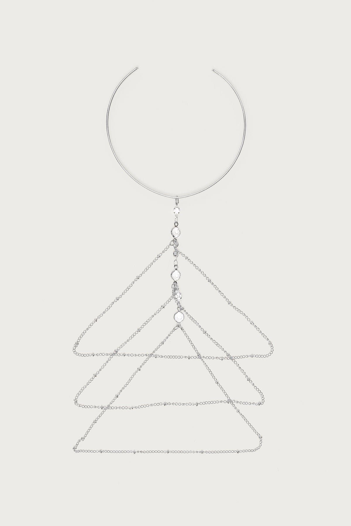 Festival Rhinestone Chain Arm Cuff - Triple Chain Silver Tone Metal 3 Inch Length