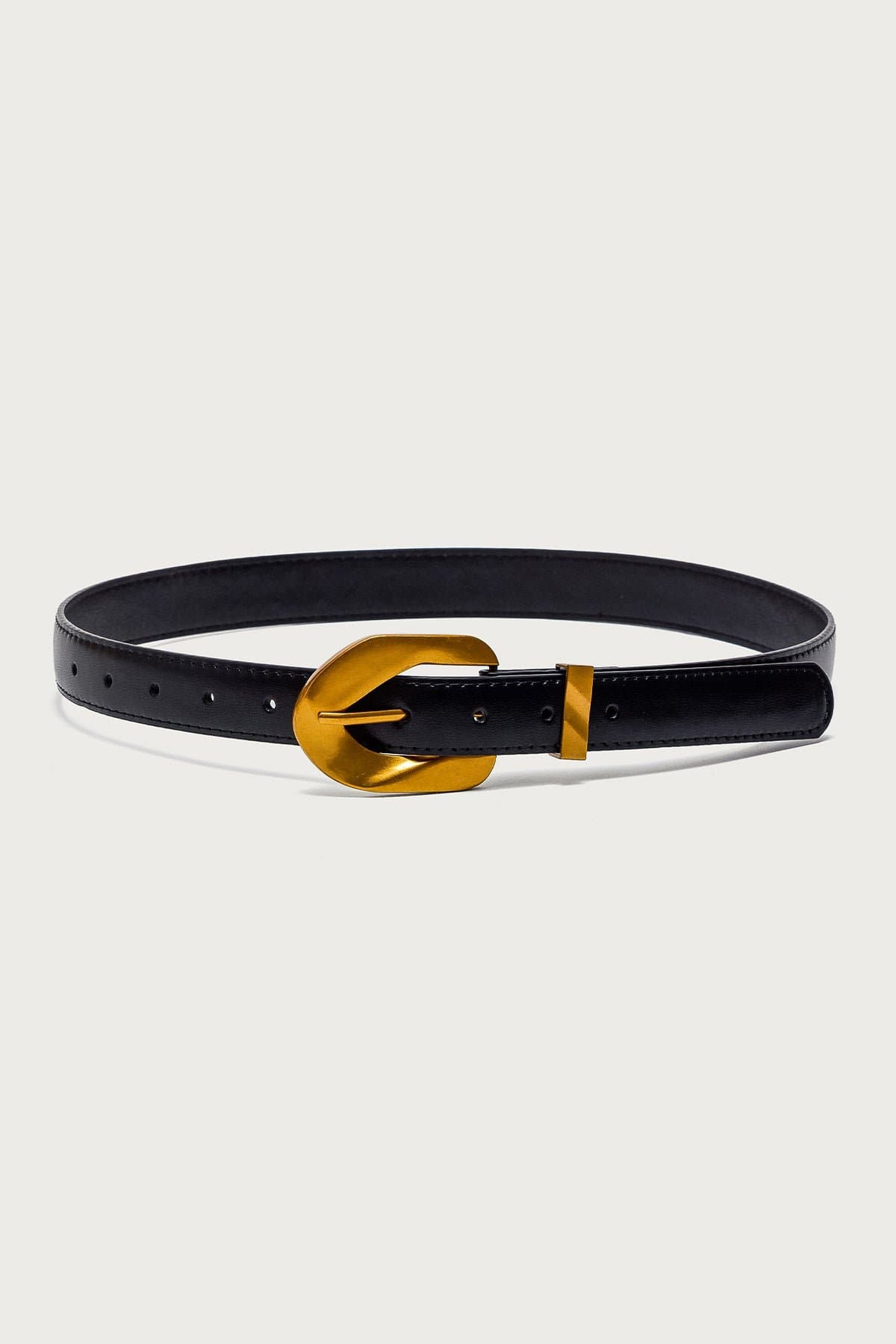All Buckled Faux Leather Belt - Oversized Gold Tone Metal Buckle, 40.9 Inch Length