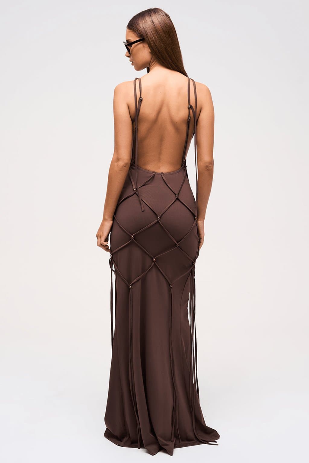 VIXEN Maxi Dress Deep V Neckline Antique Bead Details Bodycon Fit Black