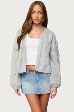 Braiden Chunky Cable Knit Cardigan - Polyester Sweater