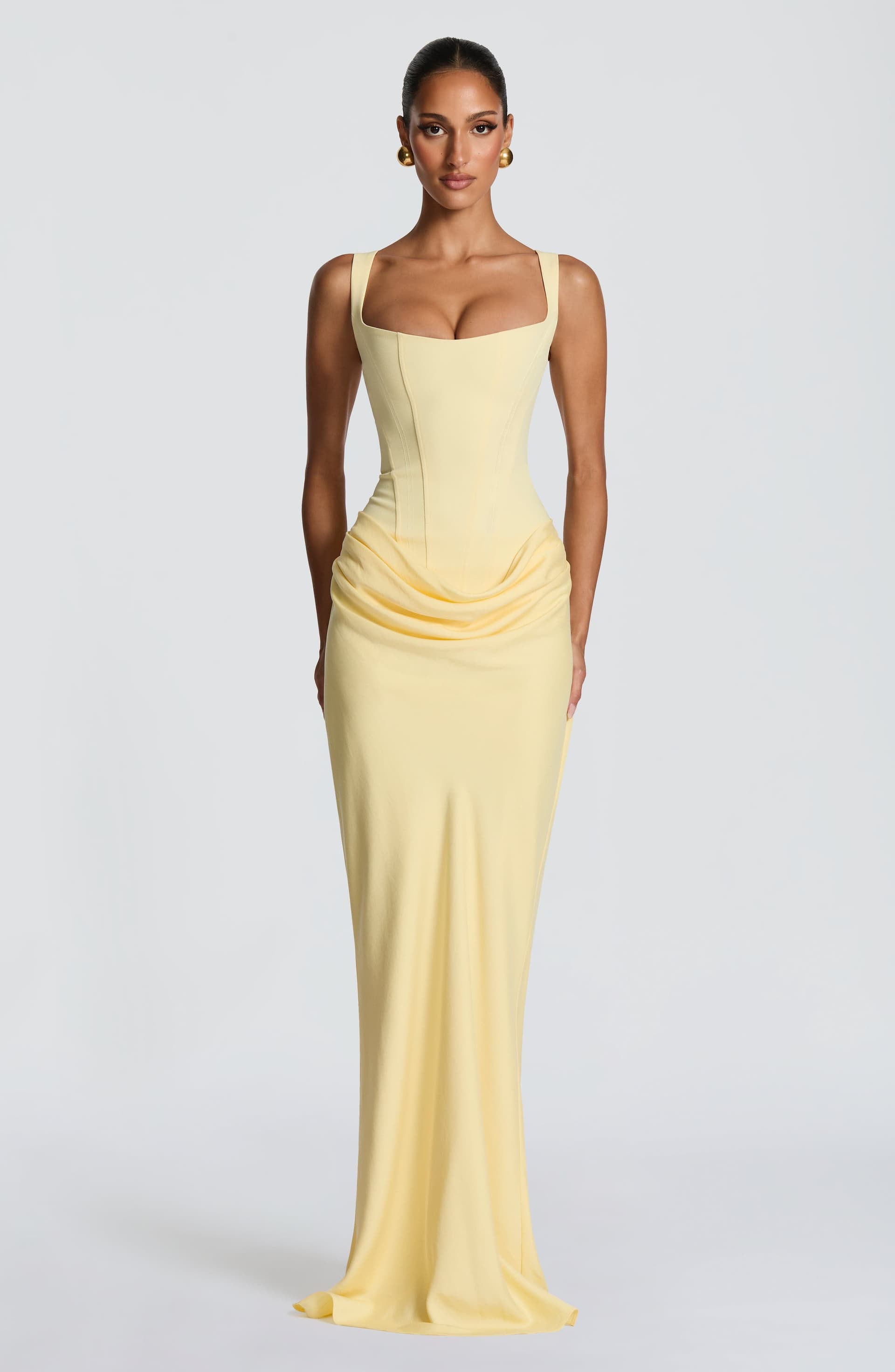 Cornelia Maxi Dress - Lemon Yellow Crepe Bodice Lyocell Skirt