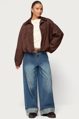 Cuffed Low Rise Baggy Jeans 100% Cotton Rigid Denim Stitch Detailing