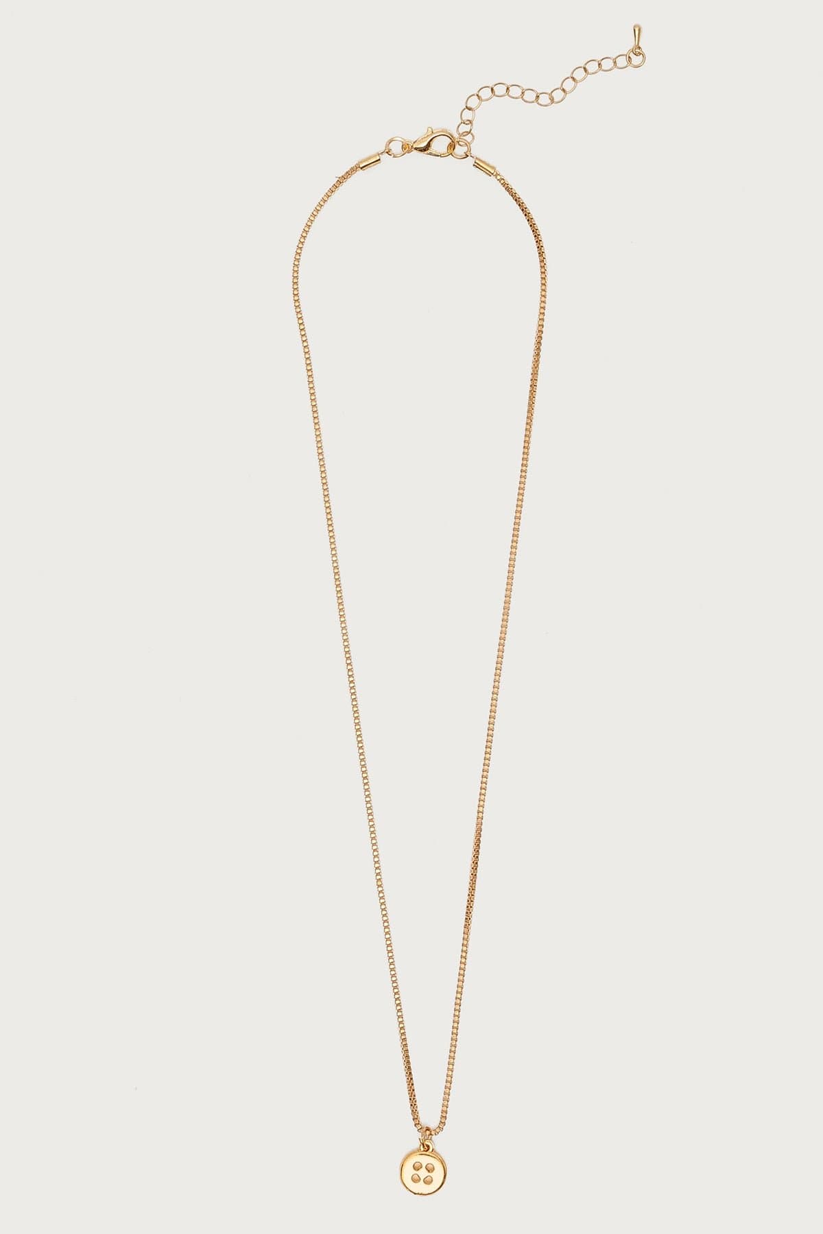 Button Charm Necklace - Gold Tone Metal 18.1 Inch Length