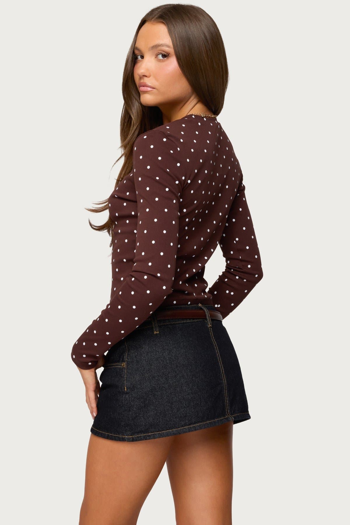 Daliya Polka Dot Long Sleeve Cotton Spandex Loungewear T-Shirt