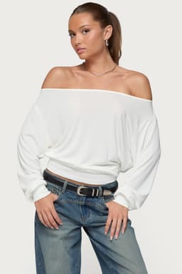 Nannie Off Shoulder Oversized Long Sleeve Top - Rayon Nylon Spandex