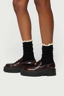 Lacey Ruffle Knee High Socks - Acrylic Polyester Nylon Blend 18.5 Inch Length