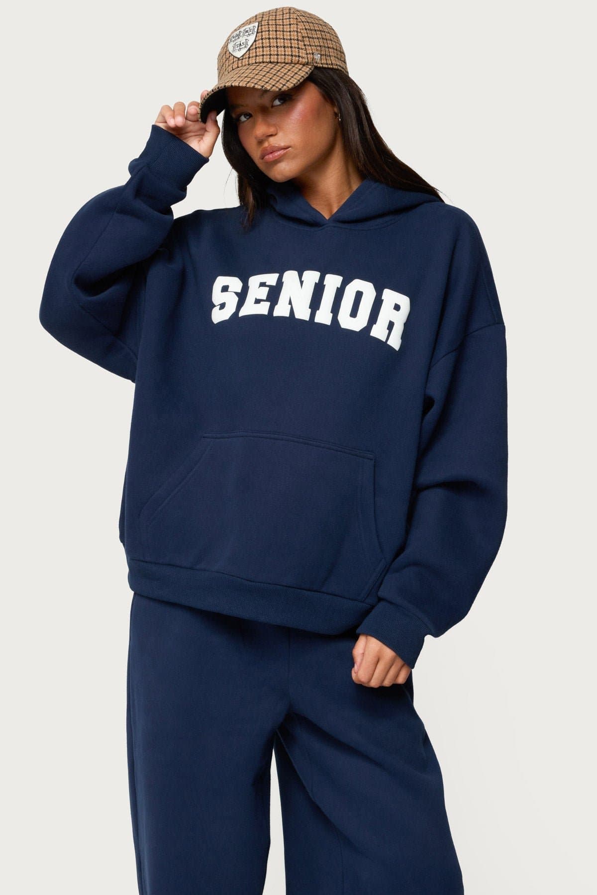 Senior Girl Oversized Hoodie with Graphic Text - Polyester Cotton Matching Set