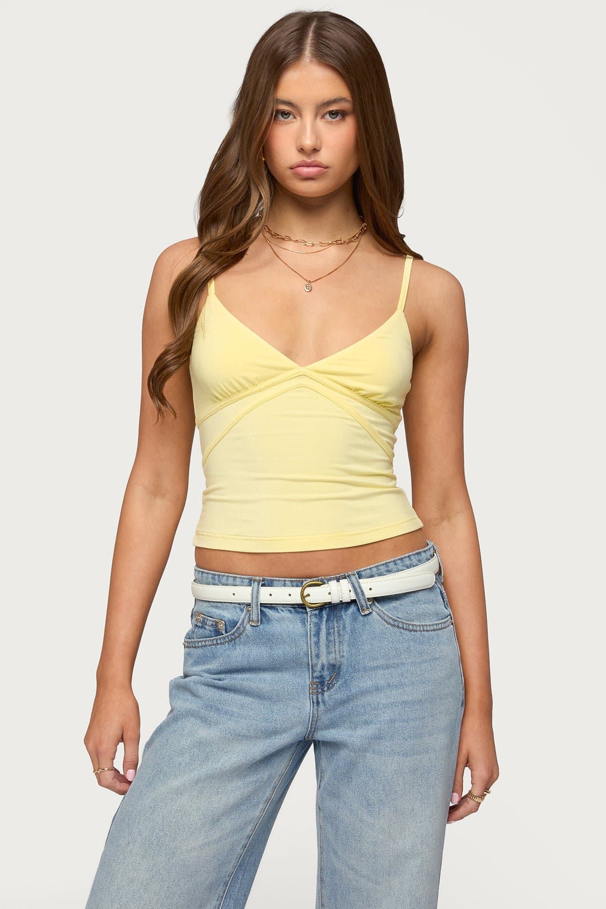 Evianna Double Tie Back Tank Top - Adjustable Straps V-Neck Rayon Spandex