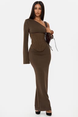 Khaki Suede Touch Underbust Corset with Drop Basque Waist - Contour