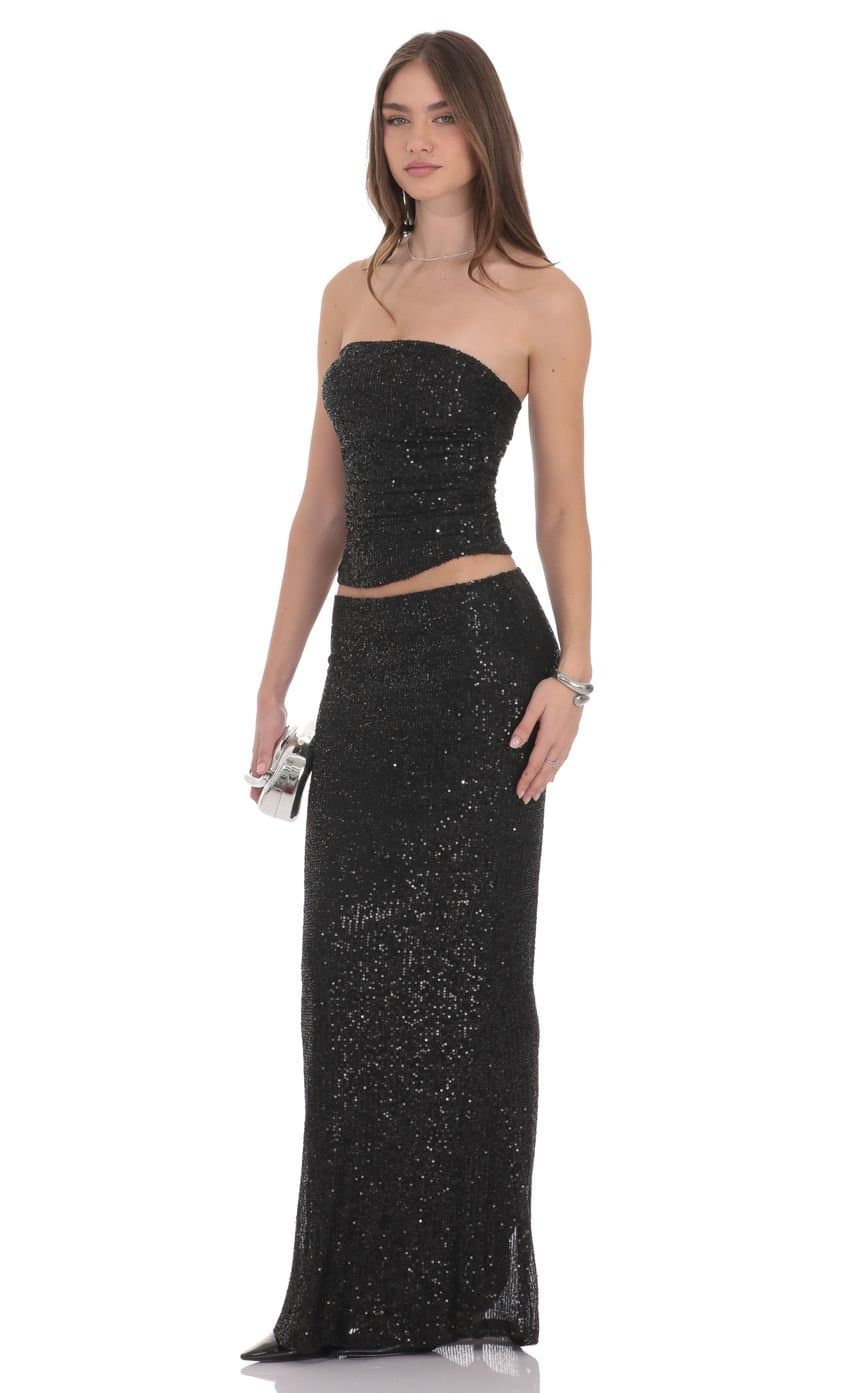 Sequin Maxi Skirt in Black